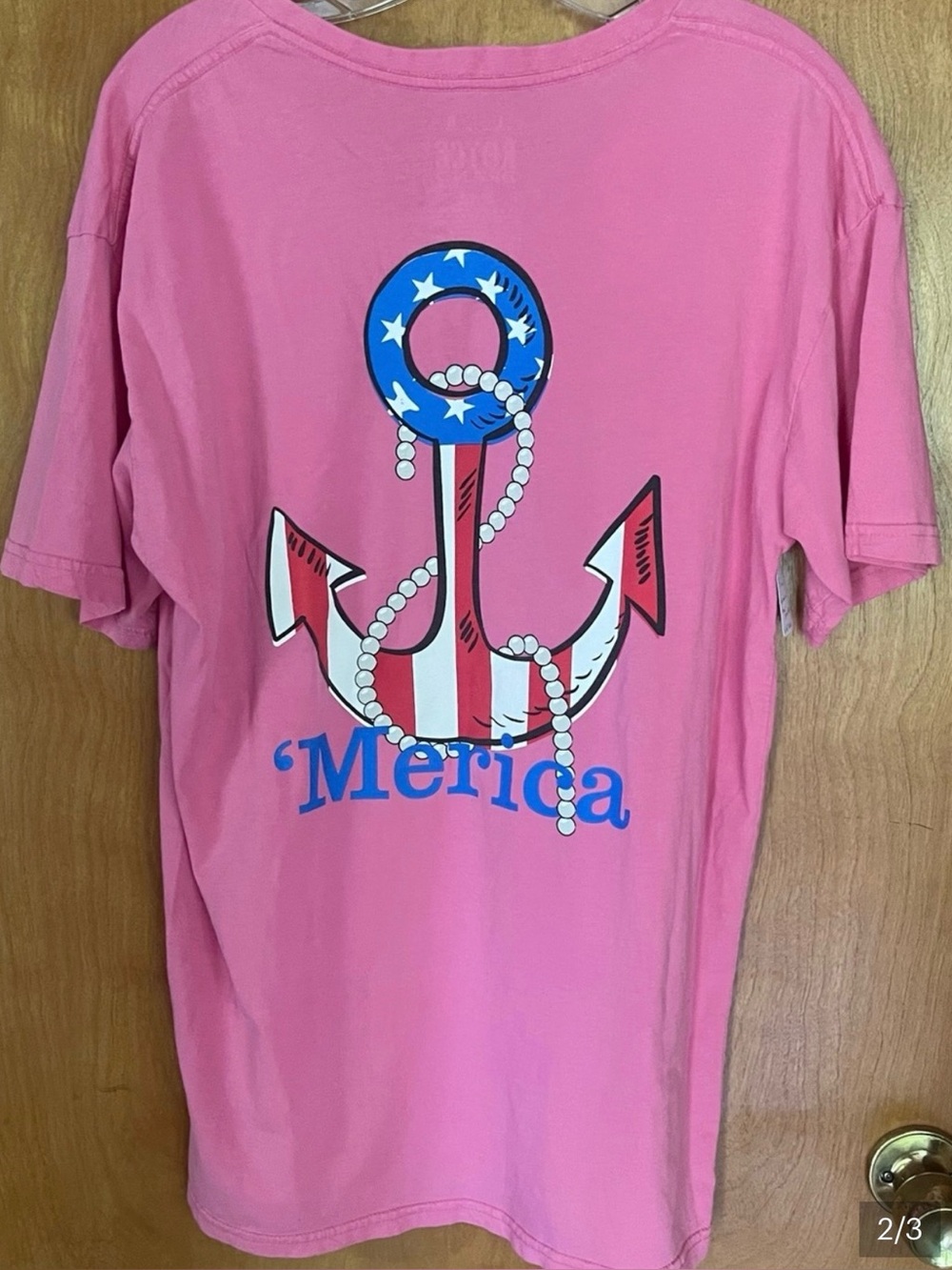 Royce Brand Women's Pink Short Sleeve Patriotic V-Neck Tee w/Anchor Graphic